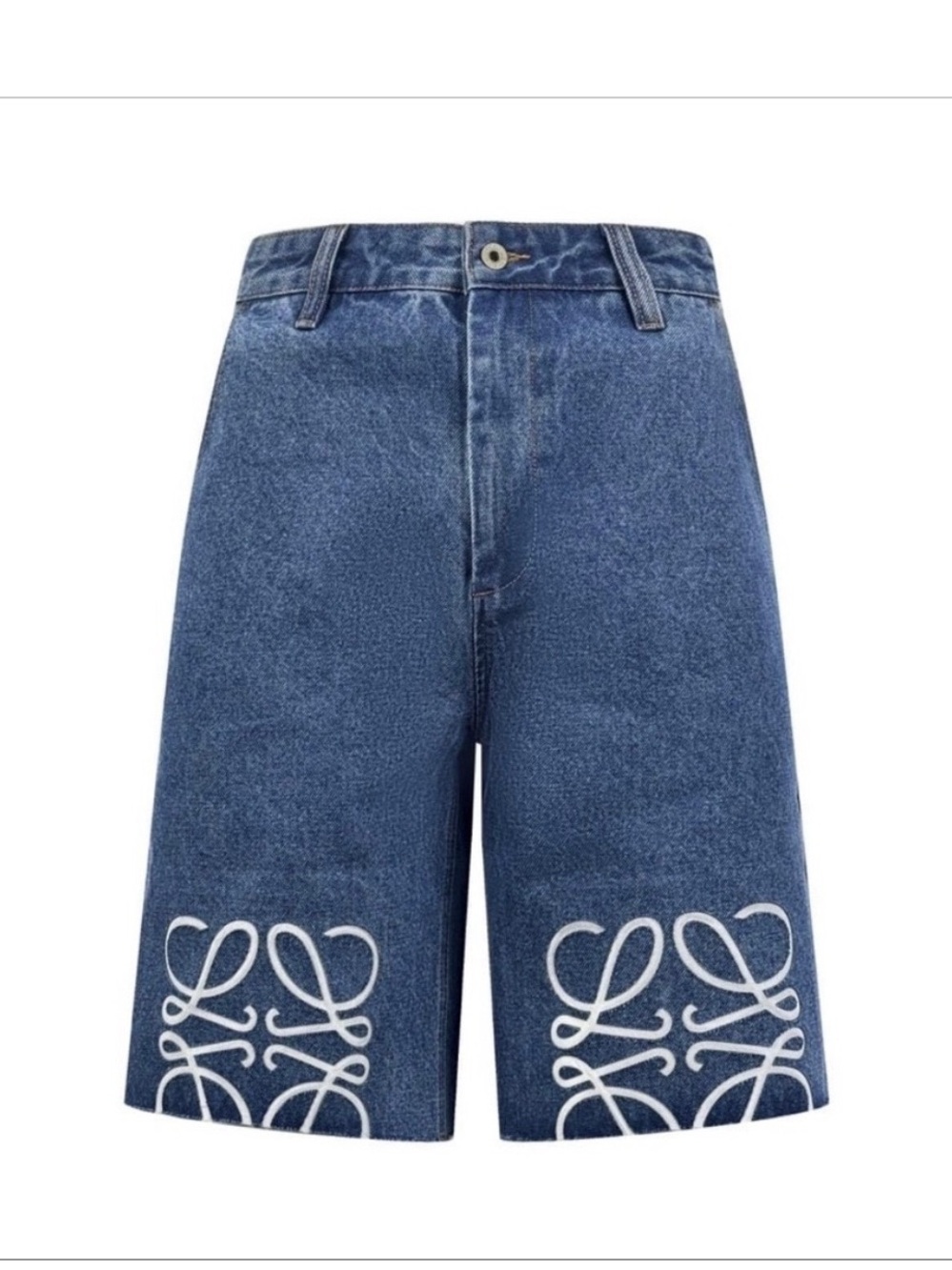 Embroidered Denim Bermuda Shorts in Dark Blue